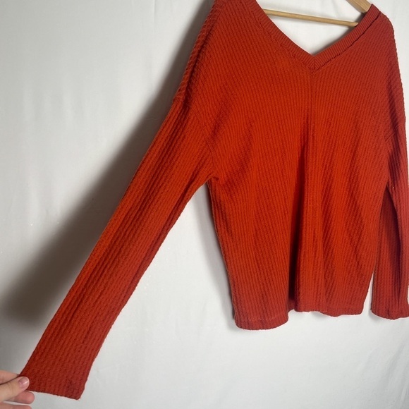 Project Social T Cozy Soft oversized red orange waffle knit long sleeve sweater - Picture 2 of 9